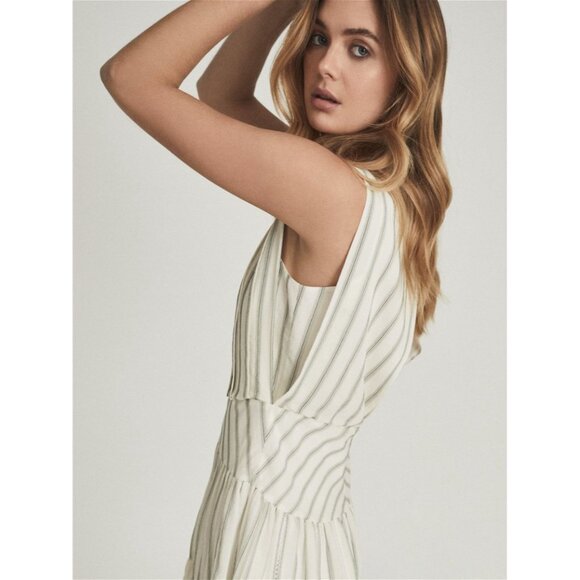 Reiss Women’s Dress Size 12 Sofia Flippy Striped Mini White Green Stripe - Picture 3 of 14